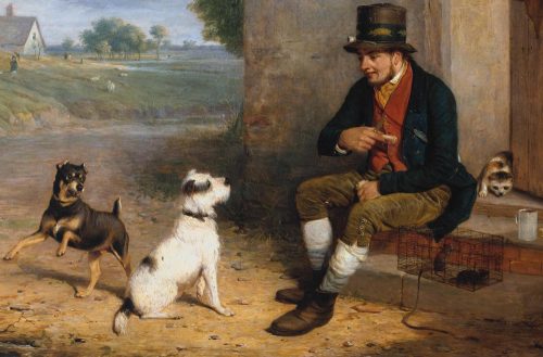 The Rat-Catcher and his Dogs exhibited 1824 by Thomas Woodward 1801-1852